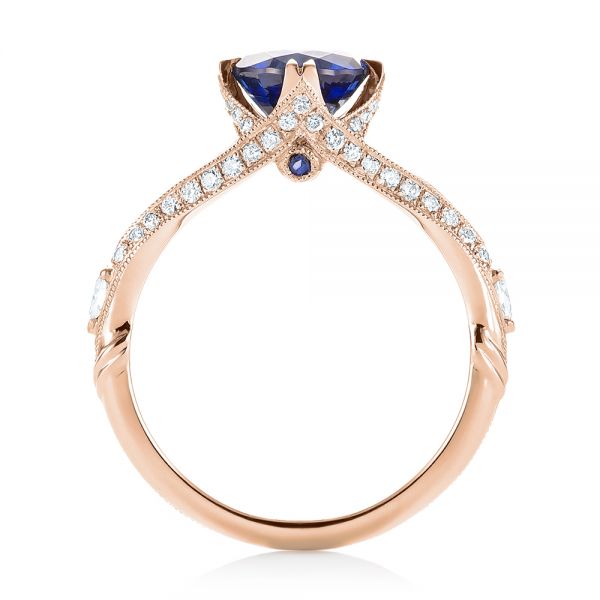 18k Rose Gold 18k Rose Gold Custom Blue Sapphire And Diamond Engagement Ring - Front View -  103411