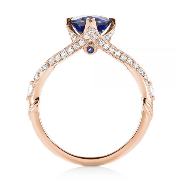 14k Rose Gold 14k Rose Gold Custom Blue Sapphire And Diamond Engagement Ring - Front View - 103411