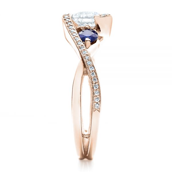 14k Rose Gold 14k Rose Gold Custom Blue Sapphire And Diamond Engagement Ring - Side View - 100056