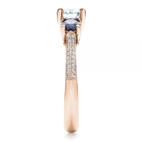 18k Rose Gold 18k Rose Gold Custom Blue Sapphire And Diamond Engagement Ring - Side View -  100116
