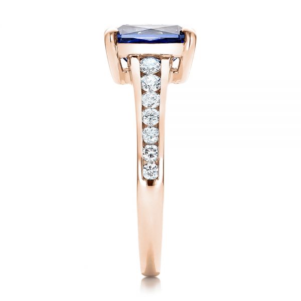 18k Rose Gold 18k Rose Gold Custom Blue Sapphire And Diamond Engagement Ring - Side View -  100923