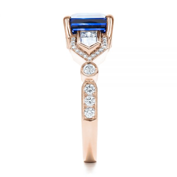 18k Rose Gold 18k Rose Gold Custom Blue Sapphire And Diamond Engagement Ring - Side View - 101164