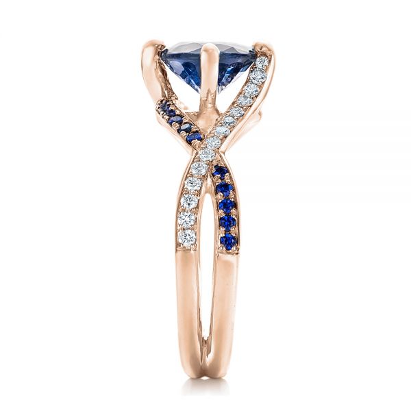 18k Rose Gold 18k Rose Gold Custom Blue Sapphire And Diamond Engagement Ring - Side View - 102312