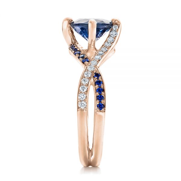 18k Rose Gold 18k Rose Gold Custom Blue Sapphire And Diamond Engagement Ring - Side View -  102312