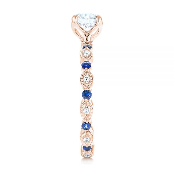 18k Rose Gold 18k Rose Gold Custom Blue Sapphire And Diamond Engagement Ring - Side View -  102520