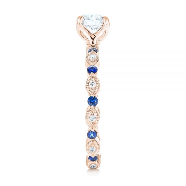 14k Rose Gold 14k Rose Gold Custom Blue Sapphire And Diamond Engagement Ring - Side View - 102520