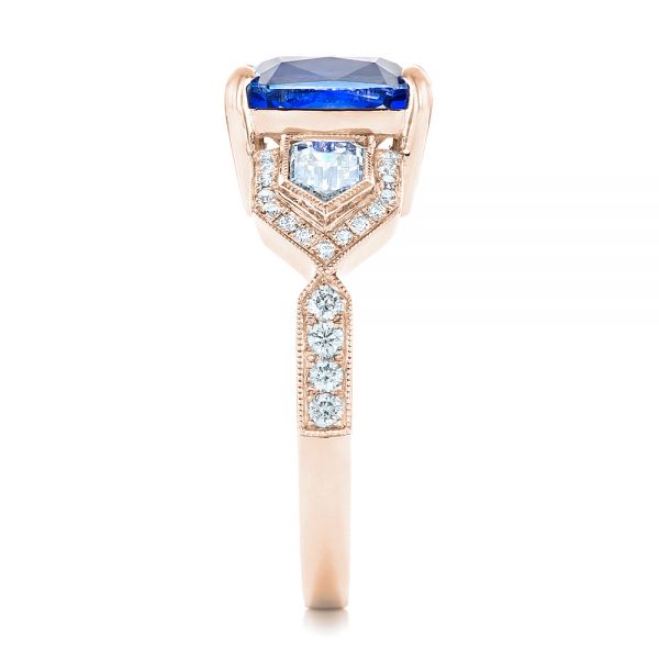 14k Rose Gold 14k Rose Gold Custom Blue Sapphire And Diamond Engagement Ring - Side View -  102783