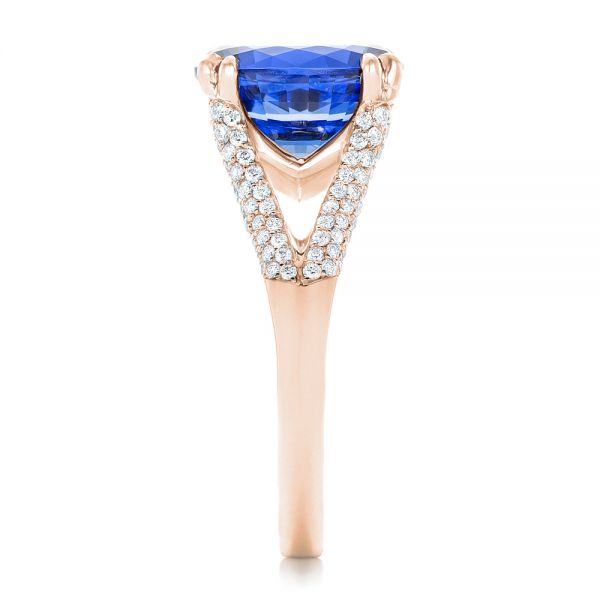 18k Rose Gold 18k Rose Gold Custom Blue Sapphire And Diamond Engagement Ring - Side View - 102790