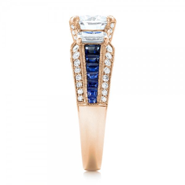 14k Rose Gold 14k Rose Gold Custom Blue Sapphire And Diamond Engagement Ring - Side View -  102888