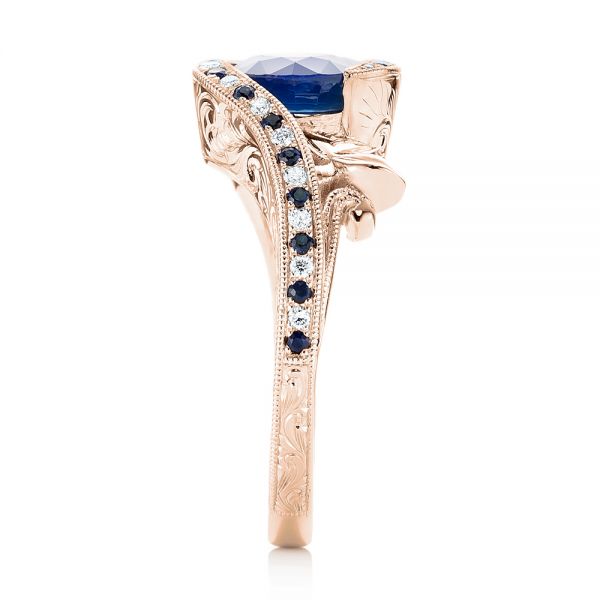 18k Rose Gold 18k Rose Gold Custom Blue Sapphire And Diamond Engagement Ring - Side View -  103000