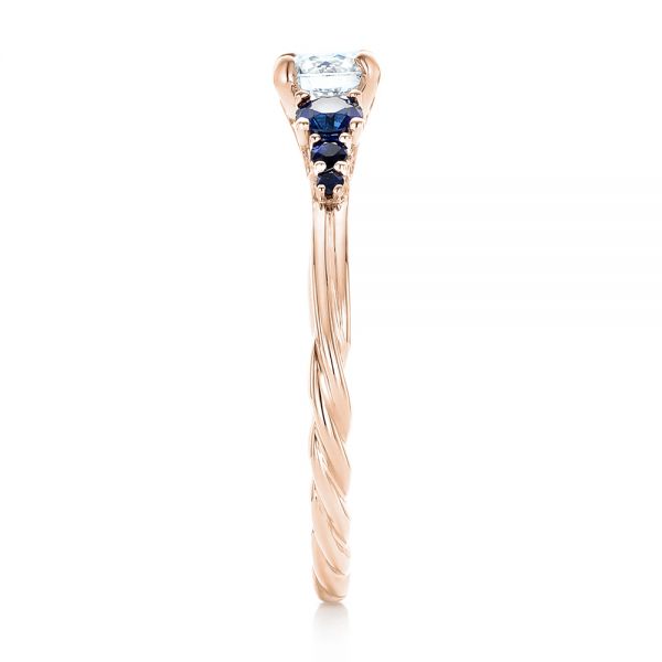 18k Rose Gold 18k Rose Gold Custom Blue Sapphire And Diamond Engagement Ring - Side View -  103015