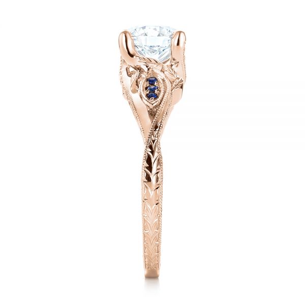 18k Rose Gold 18k Rose Gold Custom Blue Sapphire And Diamond Engagement Ring - Side View -  103409