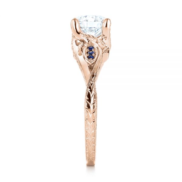 18k Rose Gold 18k Rose Gold Custom Blue Sapphire And Diamond Engagement Ring - Side View - 103409