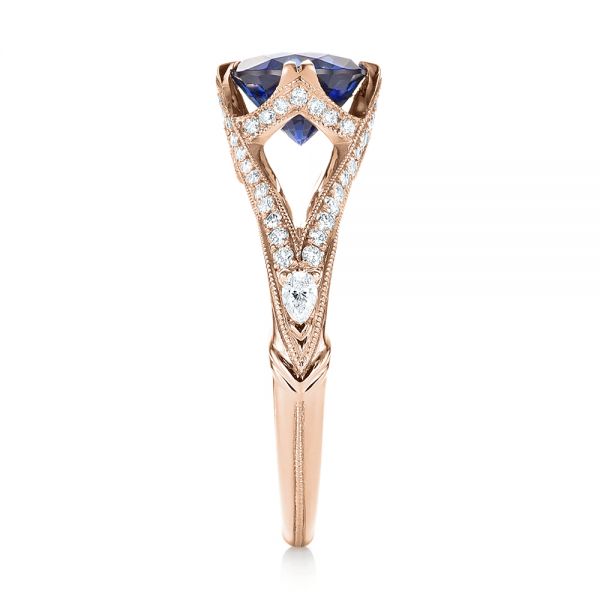14k Rose Gold 14k Rose Gold Custom Blue Sapphire And Diamond Engagement Ring - Side View -  103411