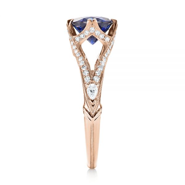 14k Rose Gold 14k Rose Gold Custom Blue Sapphire And Diamond Engagement Ring - Side View - 103411