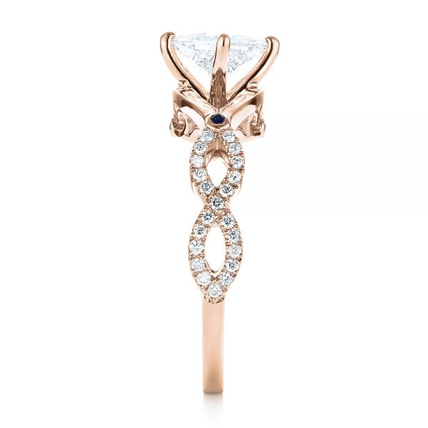 18k Rose Gold 18k Rose Gold Custom Blue Sapphire And Diamond Engagement Ring - Side View -  103420