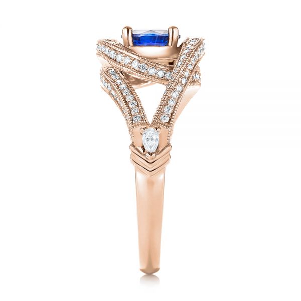 14k Rose Gold 14k Rose Gold Custom Blue Sapphire And Diamond Engagement Ring - Side View -  103611