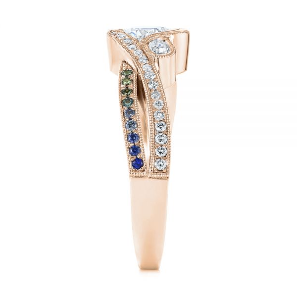 14k Rose Gold 14k Rose Gold Custom Blue Sapphire And Diamond Engagement Ring - Side View -  104025