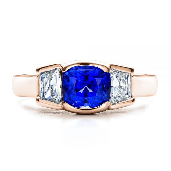 14k Rose Gold 14k Rose Gold Custom Blue Sapphire And Diamond Engagement Ring - Top View -  100034