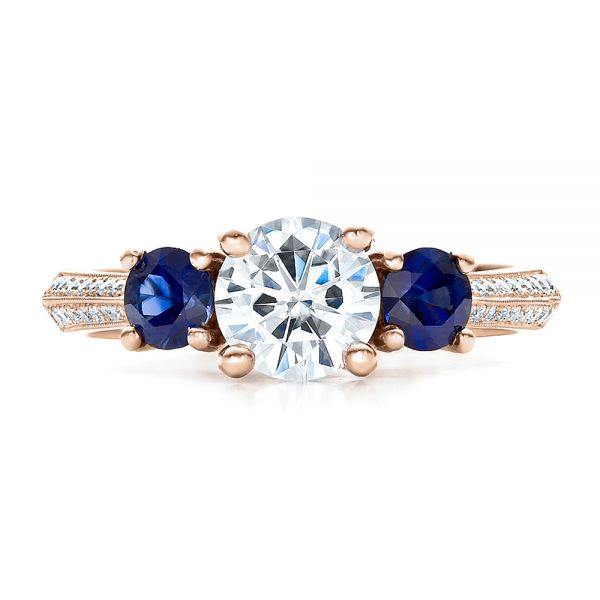 18k Rose Gold 18k Rose Gold Custom Blue Sapphire And Diamond Engagement Ring - Top View -  100116