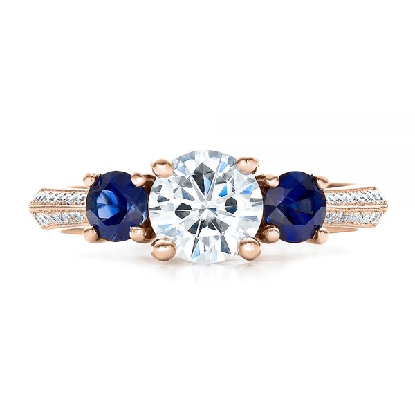 18k Rose Gold 18k Rose Gold Custom Blue Sapphire And Diamond Engagement Ring - Top View - 100116