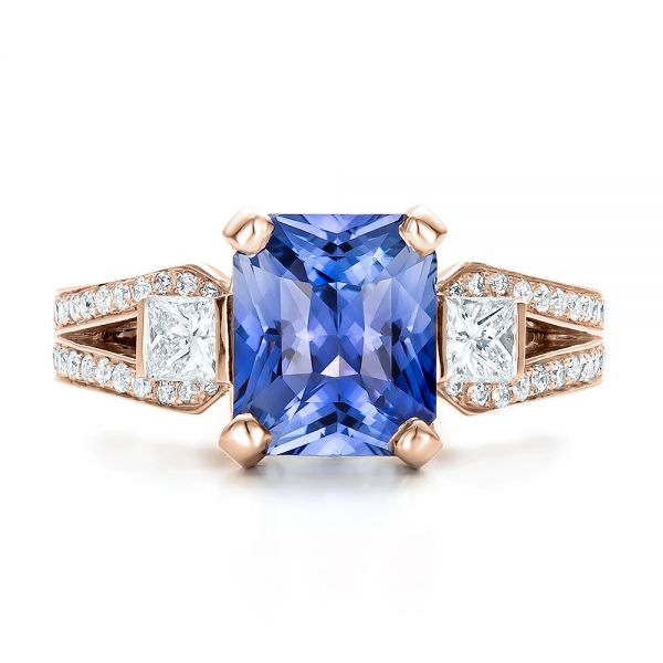14k Rose Gold 14k Rose Gold Custom Blue Sapphire And Diamond Engagement Ring - Top View - 100703