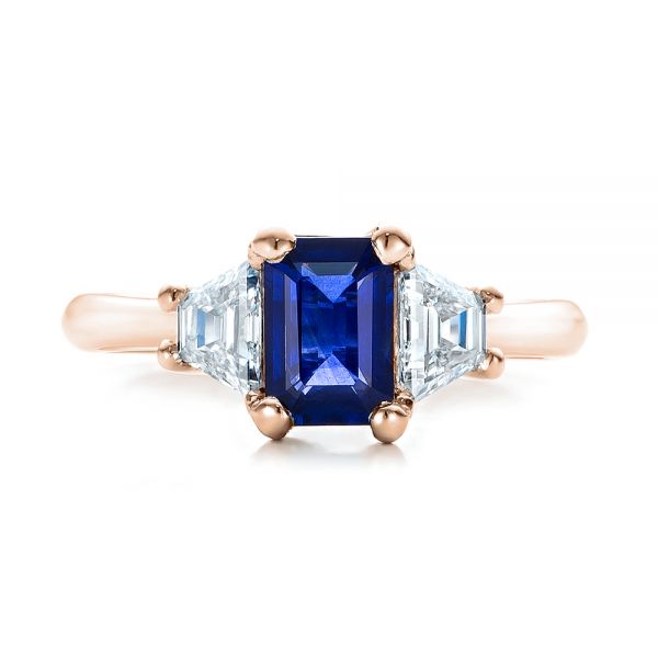 18k Rose Gold 18k Rose Gold Custom Blue Sapphire And Diamond Engagement Ring - Top View -  100855