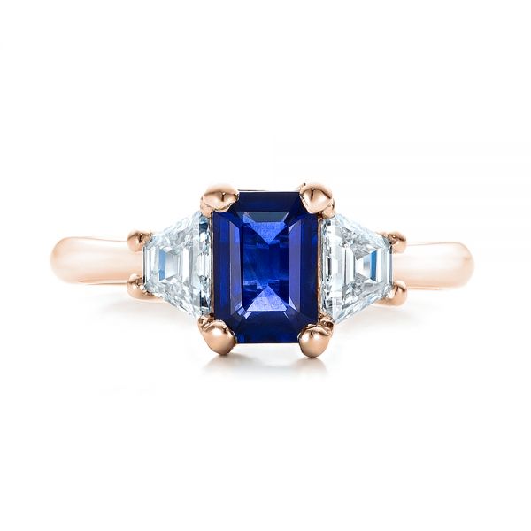 14k Rose Gold 14k Rose Gold Custom Blue Sapphire And Diamond Engagement Ring - Top View -  100855