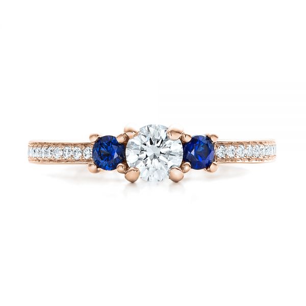 14k Rose Gold 14k Rose Gold Custom Blue Sapphire And Diamond Engagement Ring - Top View -  100876