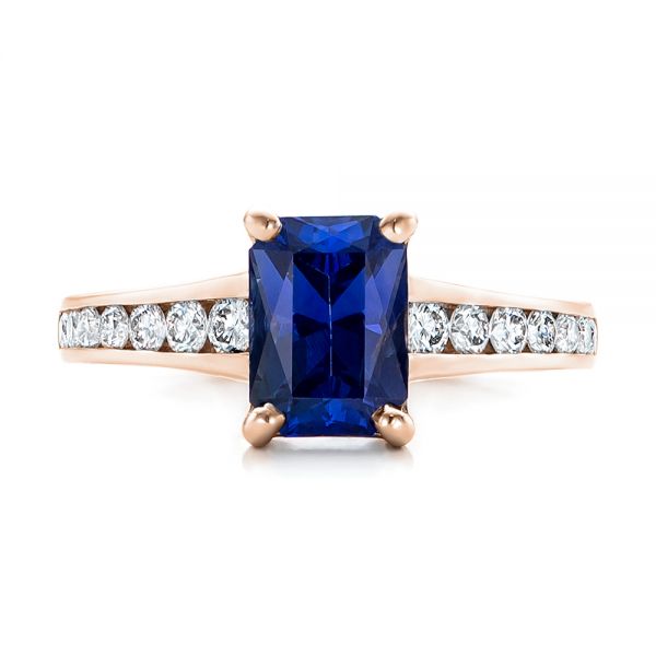 18k Rose Gold 18k Rose Gold Custom Blue Sapphire And Diamond Engagement Ring - Top View -  100923