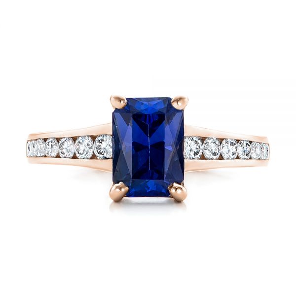 14k Rose Gold 14k Rose Gold Custom Blue Sapphire And Diamond Engagement Ring - Top View - 100923