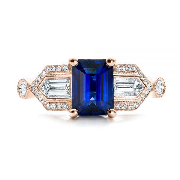 18k Rose Gold 18k Rose Gold Custom Blue Sapphire And Diamond Engagement Ring - Top View -  101164