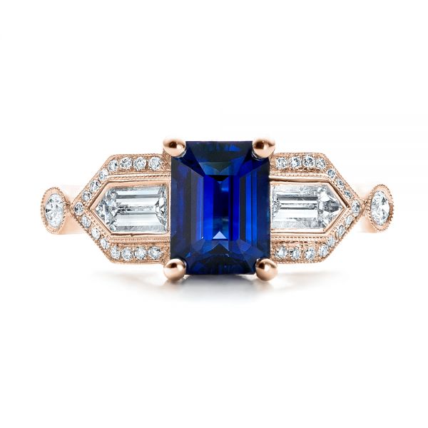 18k Rose Gold 18k Rose Gold Custom Blue Sapphire And Diamond Engagement Ring - Top View - 101164
