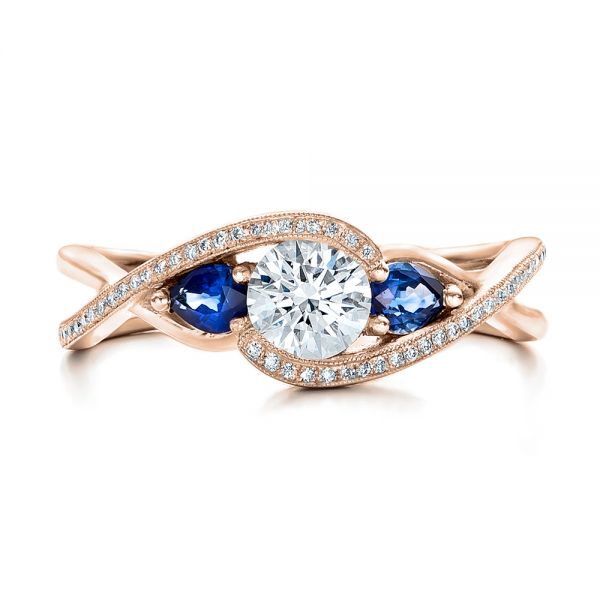 14k Rose Gold 14k Rose Gold Custom Blue Sapphire And Diamond Engagement Ring - Top View -  102251