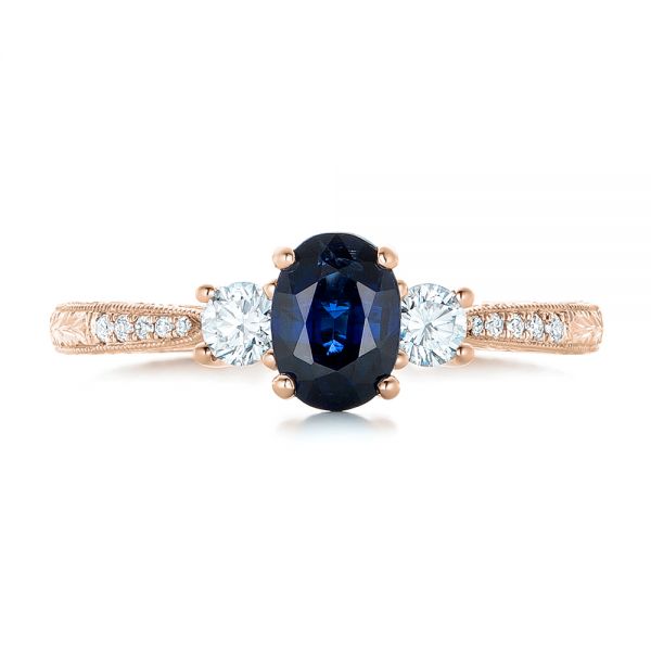14k Rose Gold 14k Rose Gold Custom Blue Sapphire And Diamond Engagement Ring - Top View -  102274