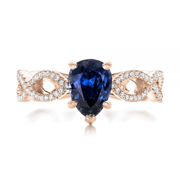 18k Rose Gold 18k Rose Gold Custom Blue Sapphire And Diamond Engagement Ring - Top View -  102309