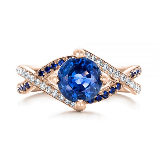 18k Rose Gold 18k Rose Gold Custom Blue Sapphire And Diamond Engagement Ring - Top View - 102312