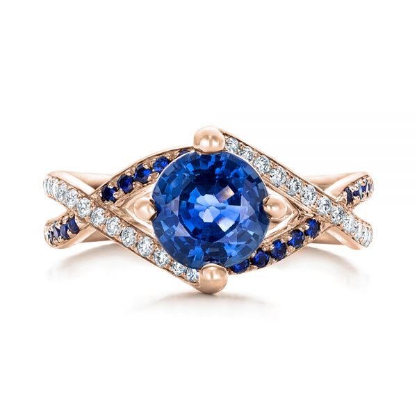 18k Rose Gold 18k Rose Gold Custom Blue Sapphire And Diamond Engagement Ring - Top View -  102312