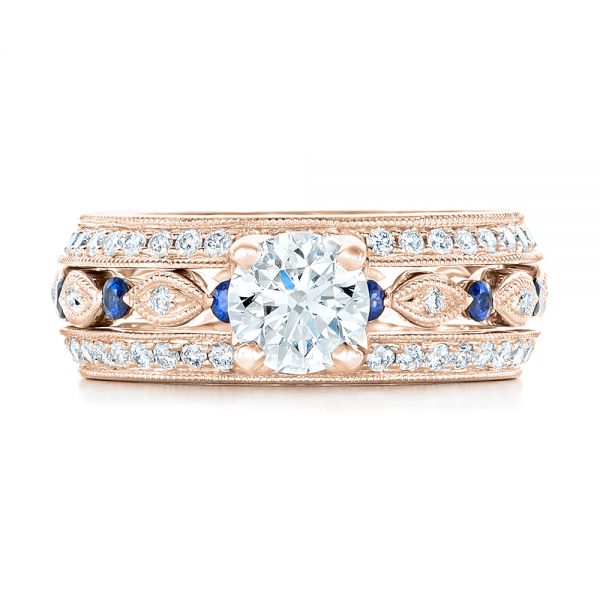 18k Rose Gold 18k Rose Gold Custom Blue Sapphire And Diamond Engagement Ring - Top View -  102520