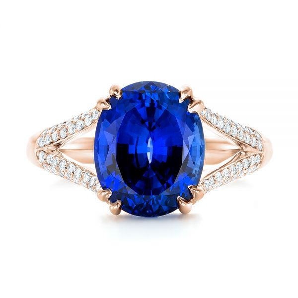 18k Rose Gold 18k Rose Gold Custom Blue Sapphire And Diamond Engagement Ring - Top View -  102790