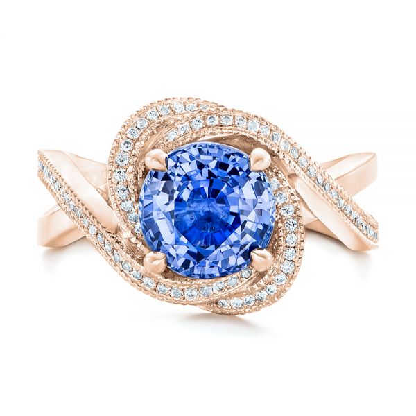 18k Rose Gold 18k Rose Gold Custom Blue Sapphire And Diamond Engagement Ring - Top View -  102841