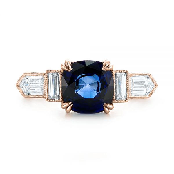 18k Rose Gold 18k Rose Gold Custom Blue Sapphire And Diamond Engagement Ring - Top View -  102870