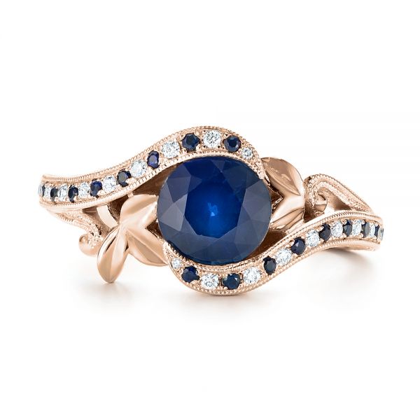 18k Rose Gold 18k Rose Gold Custom Blue Sapphire And Diamond Engagement Ring - Top View -  103000