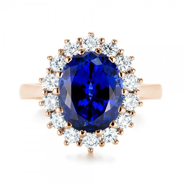 18k Rose Gold 18k Rose Gold Custom Blue Sapphire And Diamond Engagement Ring - Top View - 103055