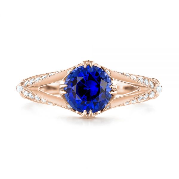 18k Rose Gold 18k Rose Gold Custom Blue Sapphire And Diamond Engagement Ring - Top View -  103411