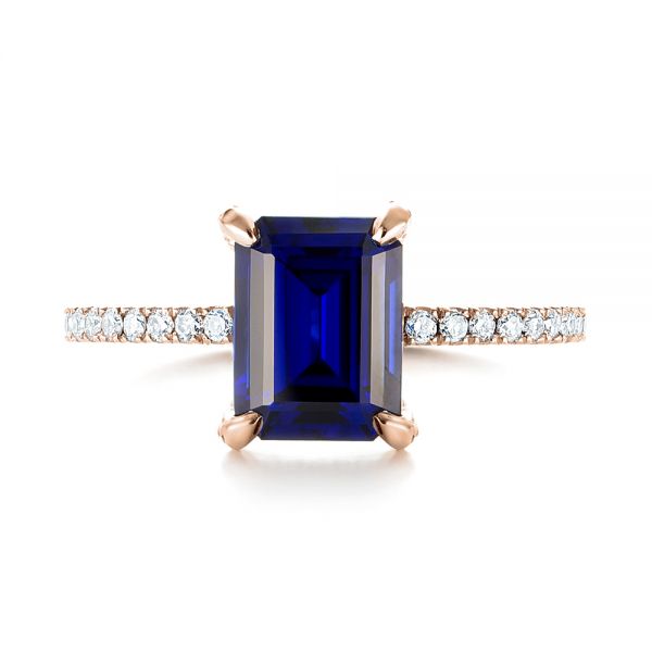 18k Rose Gold 18k Rose Gold Custom Blue Sapphire And Diamond Engagement Ring - Top View -  103509