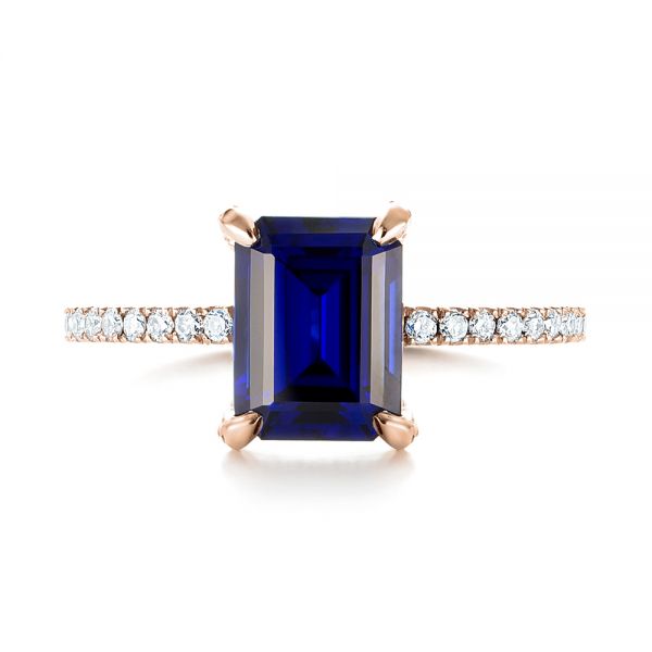 18k Rose Gold 18k Rose Gold Custom Blue Sapphire And Diamond Engagement Ring - Top View - 103509
