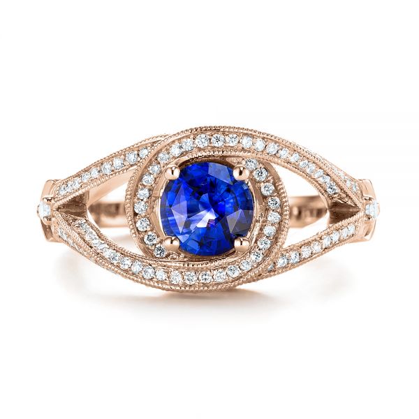 18k Rose Gold 18k Rose Gold Custom Blue Sapphire And Diamond Engagement Ring - Top View -  103611