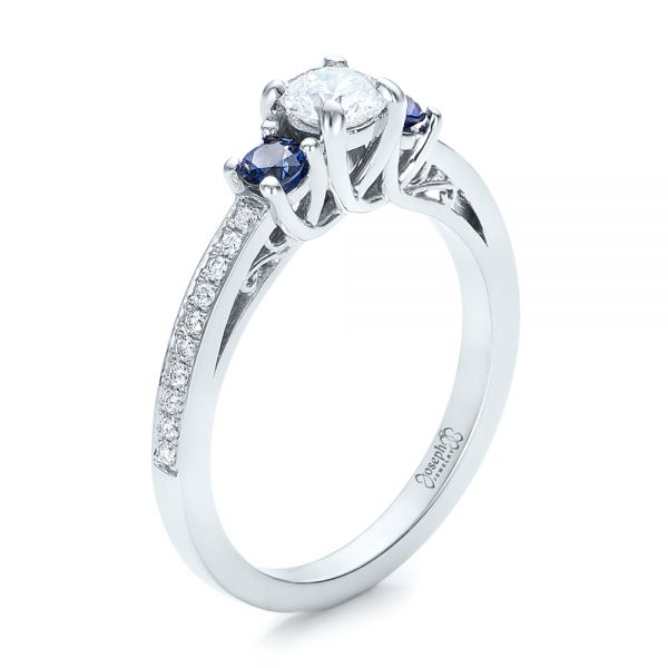  Platinum Platinum Custom Blue Sapphire And Diamond Engagement Ring - Three-Quarter View -  100876