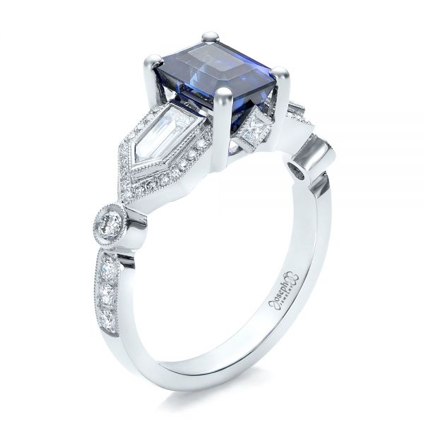 14k White Gold 14k White Gold Custom Blue Sapphire And Diamond Engagement Ring - Three-Quarter View -  101164